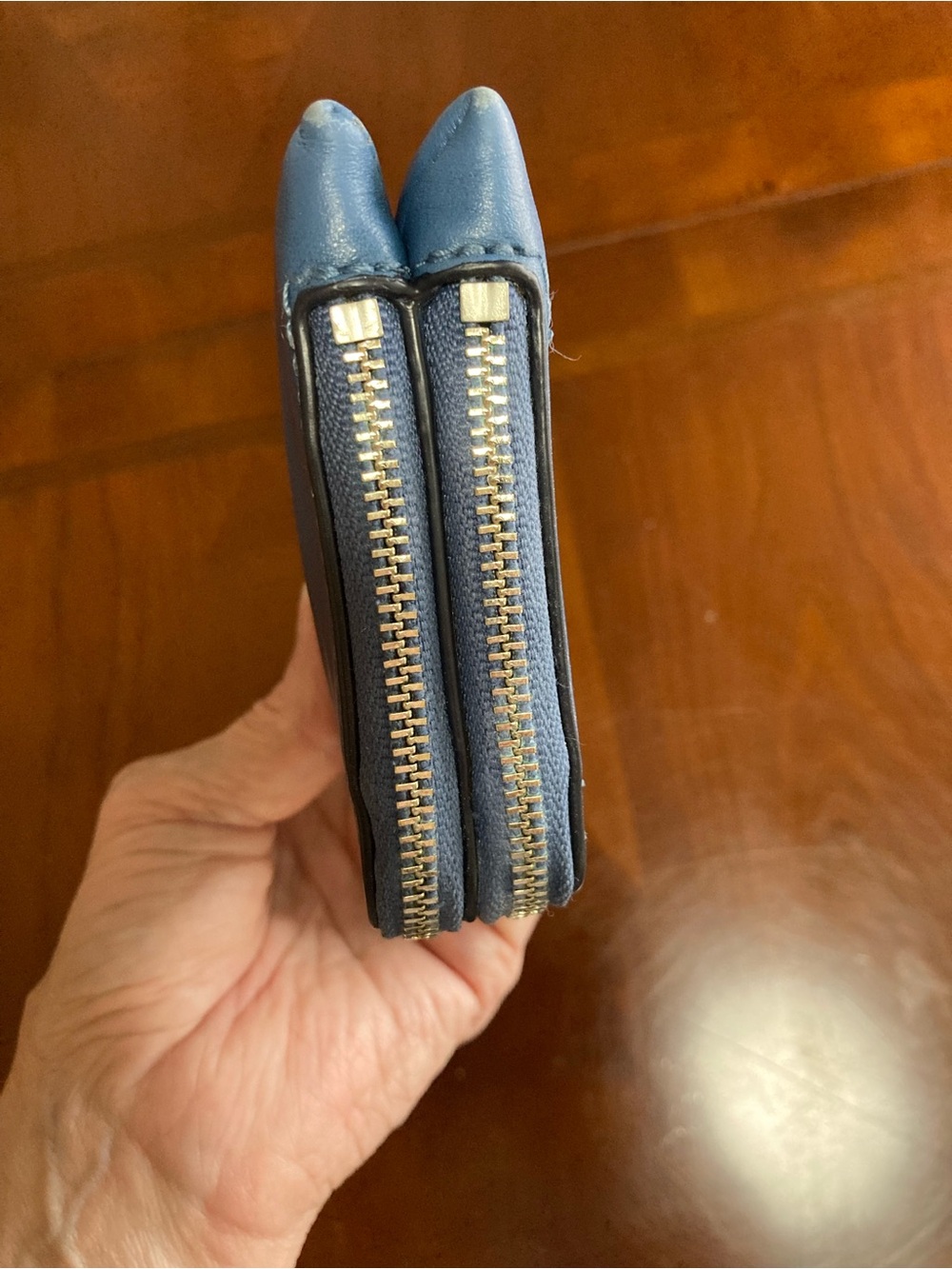 Coach Double L-Zip Teal Blue Full-Grain Leather Wristlet - Picture 10 of 16